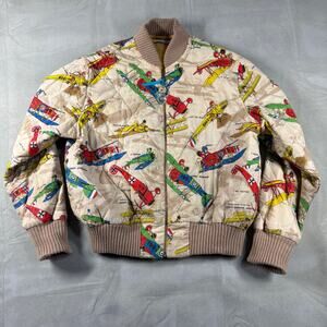 Vintage 60s 2nd Time Around Los Angeles Novelty Airplane Quilted Bomber Jacket L